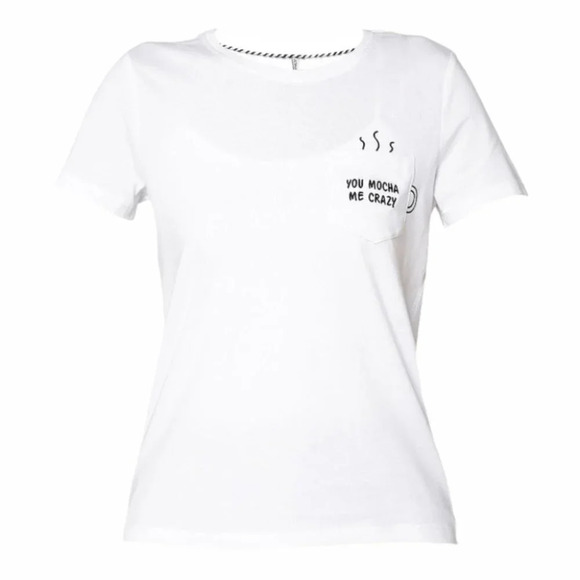 ONLY "You Mocha Me Crazy"  Single Pocket White Tee - Picture 4 of 9